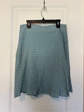 Boden Teal and White Patterned A-Line Skirt